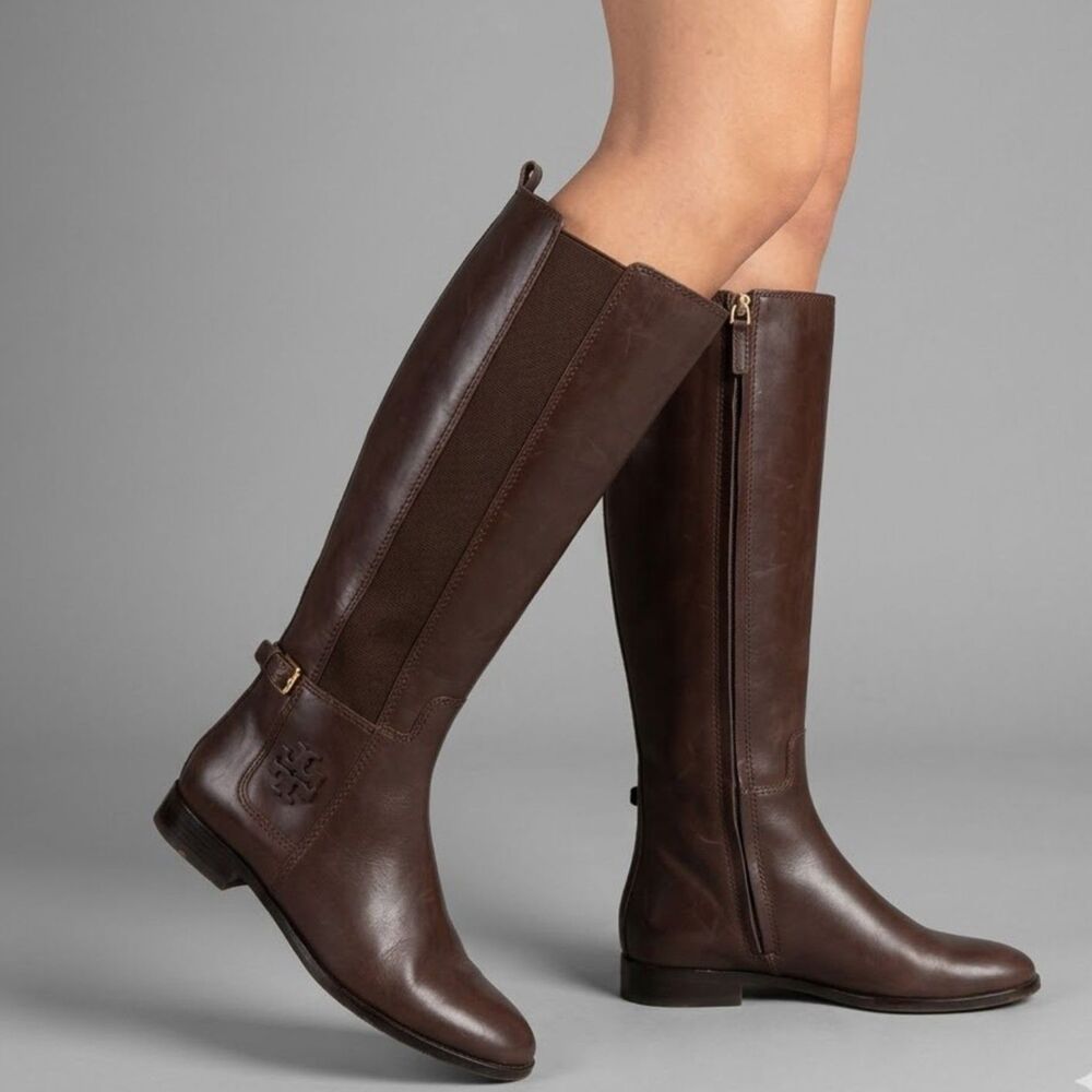 Tory Burch Riding Boots 7 Tall Minimalist Preppy Casual Classic Brown Simone